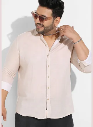 Solid Spread Collar Long Sleeve Shirt