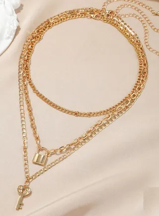 Set of 3 - Key Lock Chain Necklace