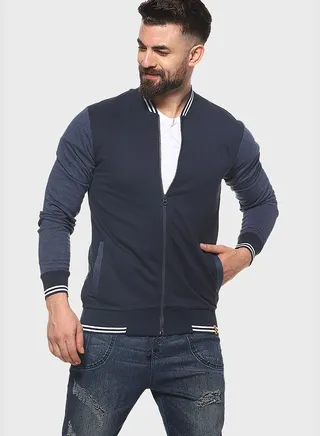 Navy Colourblocked Bomber Jacket