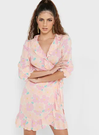 Floral Print Ruffle Detail Dress