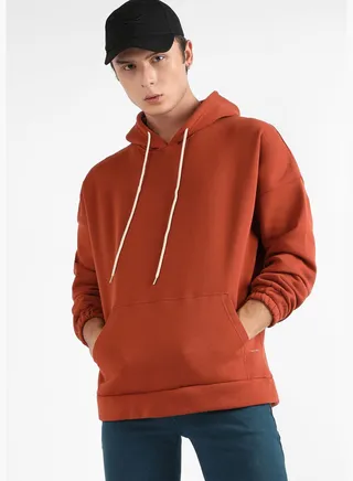 Solid Hooded Neck Long Sleeve Sweatshirt