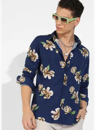 Printed Spread Collar Long Sleeve Shirt