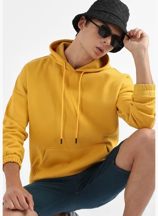 Solid Hooded Neck Long Sleeve Sweatshirt