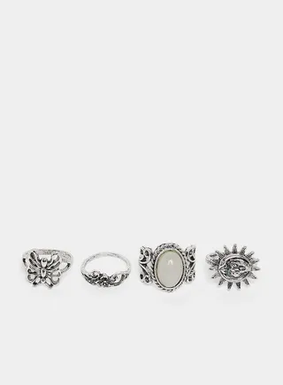 Set Of 4 - Assorted Embellished Rings
