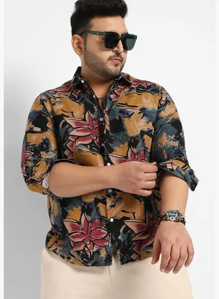 Printed Spread Collar Long Sleeve Shirt