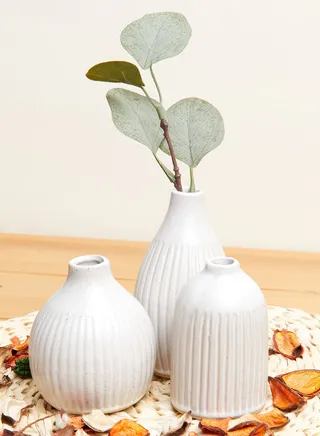 Set Of 3 Grooved Bud Vases