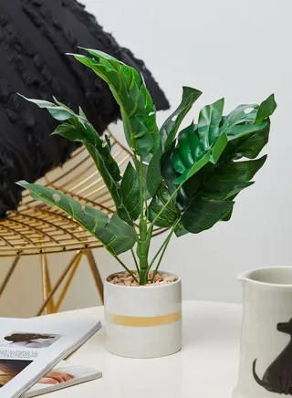 Artificial Plant In Gold & White Pot