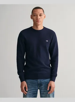 Micro Cotton Textured Crew Neck Sweater