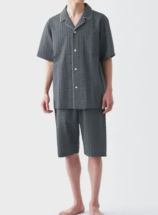 Men's Side Seamless Seersucker Short Sleeve Pajama