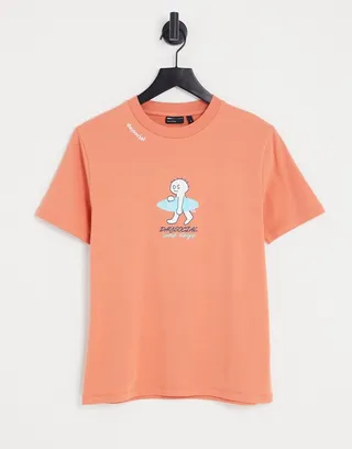 ASOS Daysocial shrunken fit t-shirt with surf graphic print and logo embroidery in orange