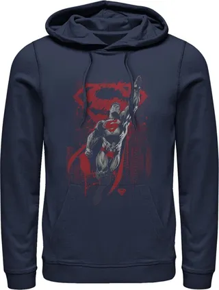 Men's Superman Grunge Hero Flight Pull Over Hoodie - Black - 2X Large