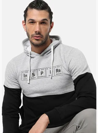 Men's Colour-Blocked Printed Regular Fit Sweatshirt With Hoodie For Winter Wear