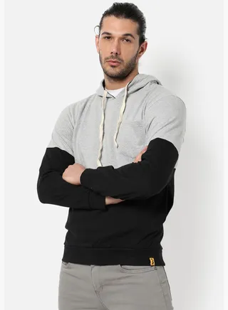 Men’s Solid Colour-Blocked Sweatshirt With Hoodie Regular Fit For Casual Wear