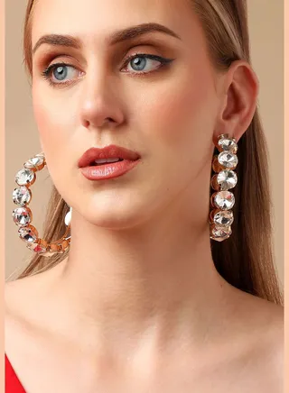 Gold Plated Party Designer Stone Hoop Earring For Women