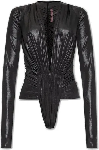 Rick Owens Lilies Gia Gathered Long-Sleeved Bodysuit