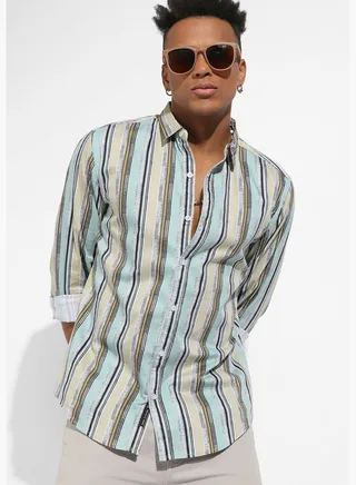 Striped Spread Collar Long Sleeve Shirt