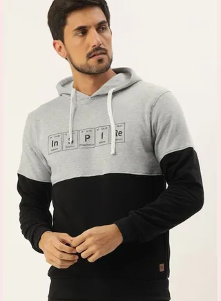 Men’s Colour-Blocked Sweatshirt With Hoodie Regular Fit For Casual Wear