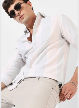 Striped Spread Collar Long Sleeve Shirt