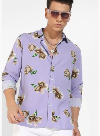 Printed Spread Collar Long Sleeve Shirt