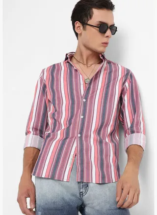 Striped Spread Collar Long Sleeve Shirt