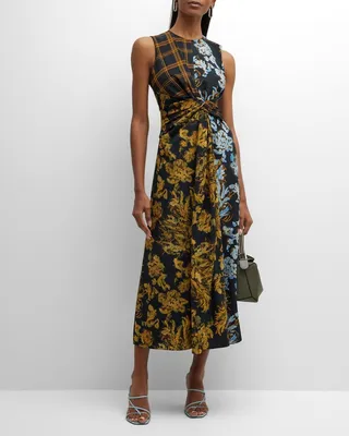 Patchwork-Print Twist-Front Maxi Dress