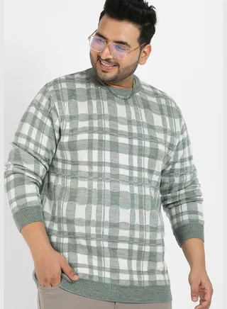 Checkered Crew Neck Long Sleeve Sweater