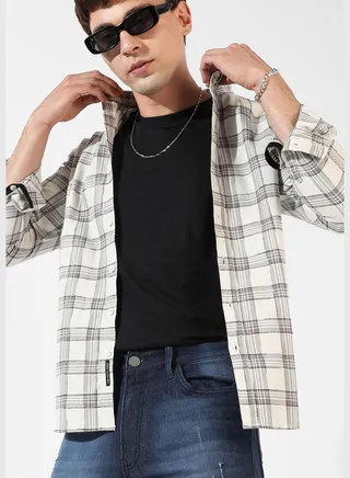 Checkered Spread Collar Long Sleeve Shirt