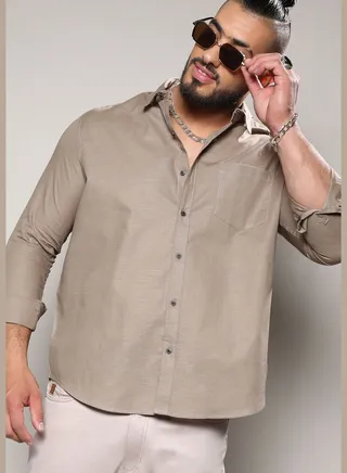 Solid Spread Collar Long Sleeve Shirt