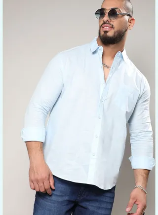 Solid Spread Collar Long Sleeve Shirt