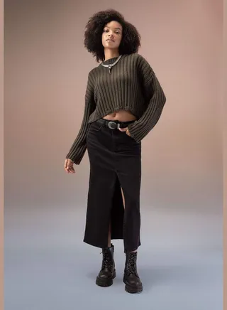 Woman Long Fit Denim Skirt