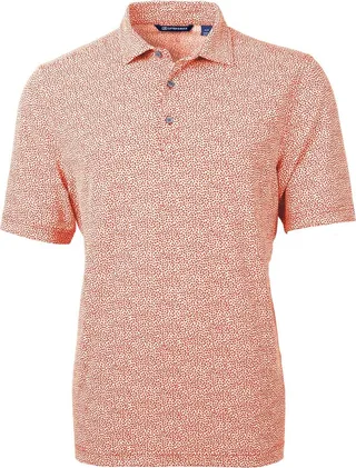 Cutter & Buck Virtue Eco Pique Botanical Print Recycled Mens Polo Shirt - College Orange - XXL
