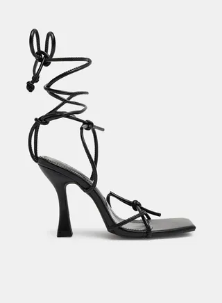 PU Tie-Up High Heel Sandals