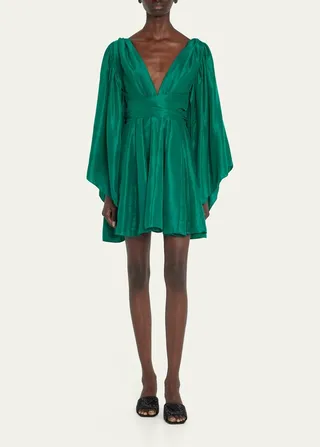 Catriona Cape-Sleeve Silk Mini Dress