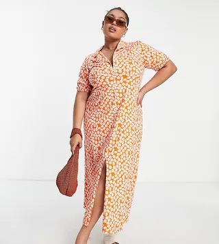 ASOS DESIGN Curve ultimate midi tea dress in red daisy print
