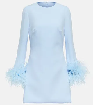 Feather-trimmed crepe minidress