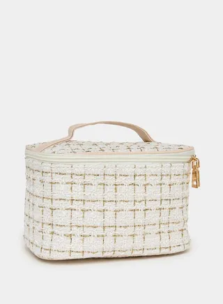 Plaid Tweed Washbag with Zip Closure
