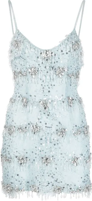 Crystal-Embellished Lace-Overlay Minidress