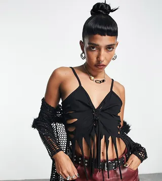 COLLUSION fairy hem cami top in black