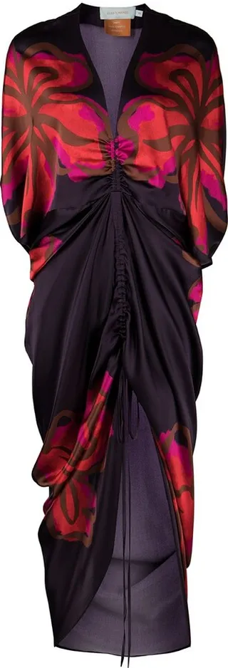 Cloister ruched silk midi dress