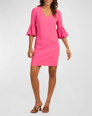 Surprising Bell-Sleeve Crepe Shift Dress