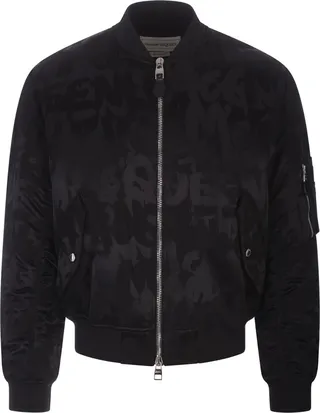 Mcqueen Graffiti Bomber Jacket In Black Polyfaille