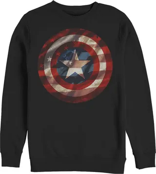 Men's Marvel Captain America Avengers Shield Flag Sweatshirt - Black - X Large