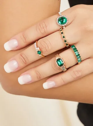 Set of 5 - Embellished Rhinestone Ring