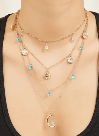 Moon Multi Drop Layered Necklace