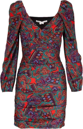 Paisley-Print Long-Sleeve Dress