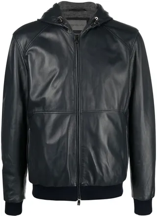 Hooded Zipped-Up Leather Jacket