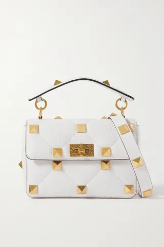 Valentino Garavani - Valentino Garavani Roman Stud Quilted Textured-leather Shoulder Bag - White