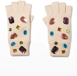 Mixed Jewel Fingerless Knit Gloves