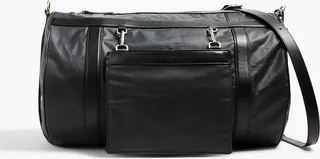 Leather-trimmed coated-shell duffle bag