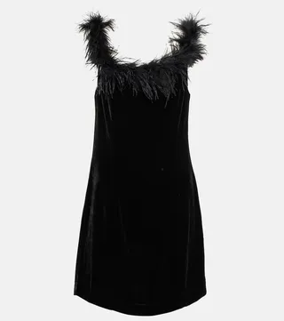 Lena feather-trimmed velvet minidress